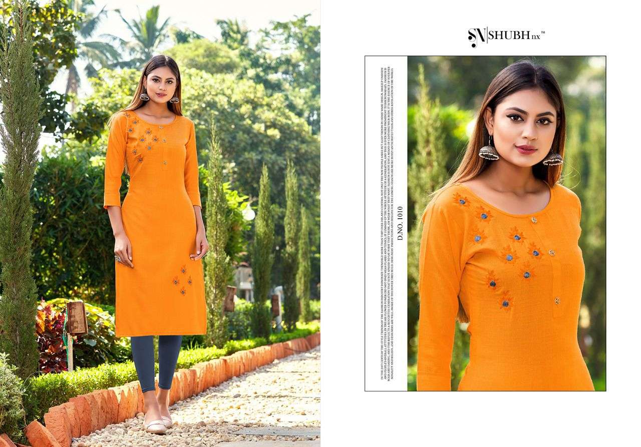 AMUL VOL-5 BY SHUBH NX 1001 TO 1010 SERIES BEAUTIFUL COLORFUL STYLISH FANCY CASUAL WEAR & ETHNIC WEAR & READY TO WEAR MAGIC SLUB WITH EMBROIDERY KURTIS AT WHOLESALE PRICE